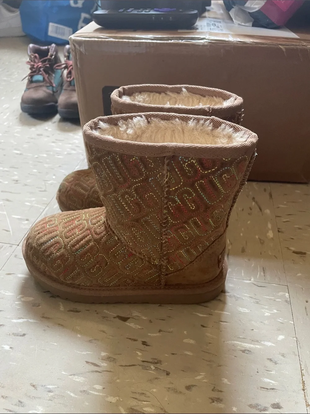 UGG Kids Glitter Quilted Tan Boots